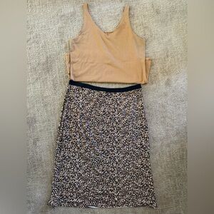 J Jill tank and skirt two piece Floral Midi Skirt - Beige/Black size large